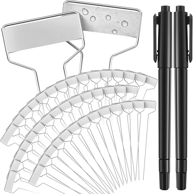 Moxweyeni 60 Pcs Metal Plant Tags - Waterproof, Reusable, Aluminum, 10 Inch with Permanent Pen