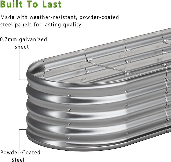KFN 8x1.8x1FT Galvanized Raised Garden Bed,Raised Garden Bed Kit-Oval Metal Vegetable Box,Large Planter Flower Boxes Outdoor,Planting for Vegetables,Flower,Herb,Sliver,0.7mm