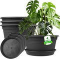 Large Flower Pots Set of 4 Pack 13 inch, Plant Pots Large Outdoor Planters with Drainage Hole & Tray Saucer, Decoration Plastic Pots for Plants for Indoor Outdoor Garden Home Plants Planter (Grey)