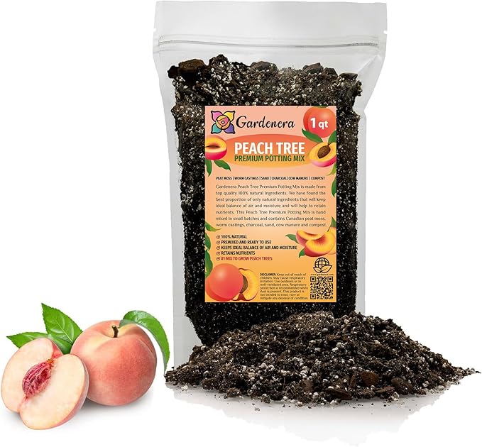 Premium Peach Potting Soil Mix - Optimal Nutrient-Rich Blend for Thriving and Juicy Peaches - 1 Quart