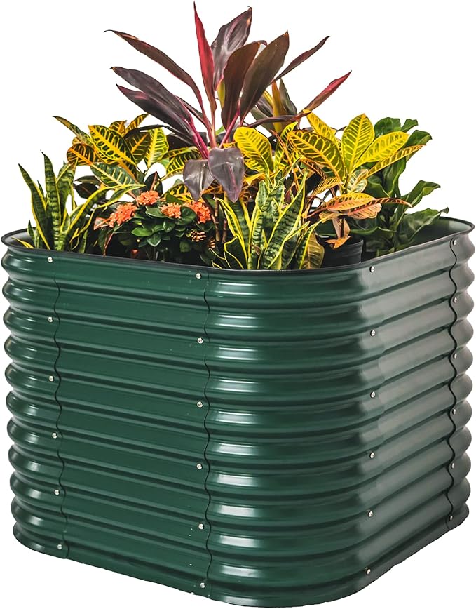 Vego garden 32" Extra Tall Raised Garden Bed Kits, 4 in 1 Modular Raised Planter Box for Vegetables Flowers Fruits Oval Metal Raised Garden-British Green