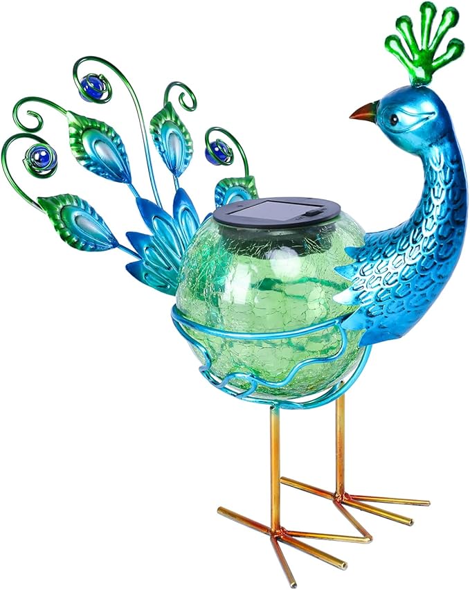 Solar Lantern Outdoor Decorative Waterproof LED Solar Lights Peacock Tabletop Lamp for Outdoor Patio Garden