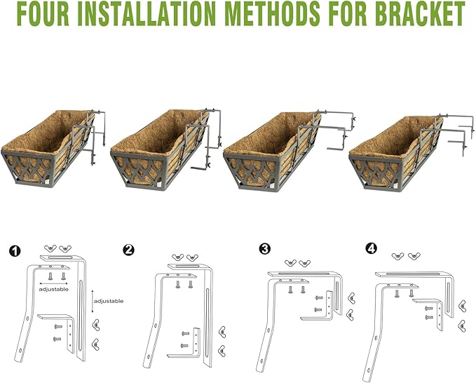 Rugg 30 Inch Window Box 4 Pack 30 Inch Window Boxes Planters Railing Planter Box with Adjustab ...