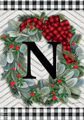 Briarwood Lane Winter Wreath Monogram Letter N Garden Flag