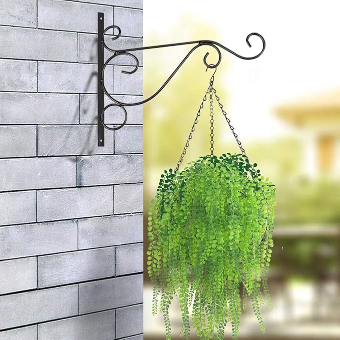 Hanging Plant Basket Flower Holder (4pack, 14 inch)-Metal Wire Round Hanging Basket Planter with Coco Fiber Liners for Plants Flower Pots Indoor Outdoor Garden Porch and Balcony Decor