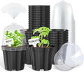 homenote Nursery Pots for Plants,4 Inch Plant Pot for Planting with Humidity Domes Plastic Seedling with Drainage Holes Seed Starter Flower with 10 Labels Black (30 Pack)