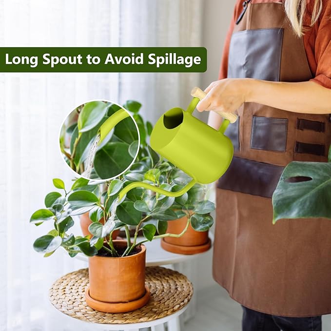 Watering Can Indoor Plants, 35oz Small Stainless Steel Metal Watering Can Modern Decorative Watering Pot with Long Spout for Indoor House Plant Bonsai Garden Flowers (Bright Green)
