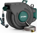 AYURA Retractable Garden Hose Reel 100 ft x 1/2 inch with Pro Metal Shaft, Heavy Duty Automatic Garden Hose Reels with Kink-Free Rewind and Lock at Any Length, Wall Mount Water Hose Reel for Outside