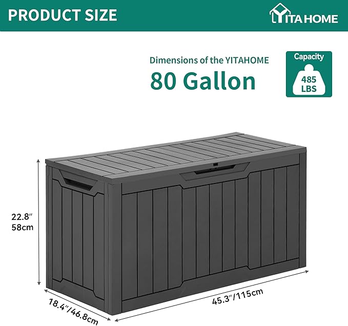 80 Inch Box YITAHOME 80 Gallon Outdoor Storage Box, Large Water Resistant Resin De ...
