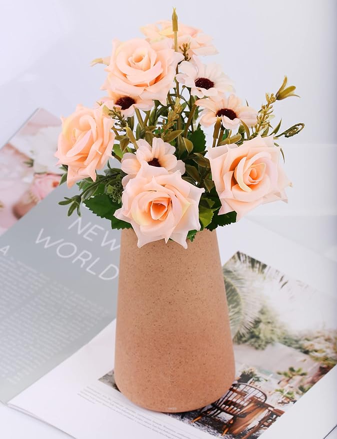 Simple Vase for Flowers Plants, Matte Vases for Modern Table Shelf Home Decor Wedding Boho Decor, 6" H Frosted Elegant Ceramic Vase for Pampas Grass Fluffy Stem Bouquet Lavender Flowers (Brown, 1)