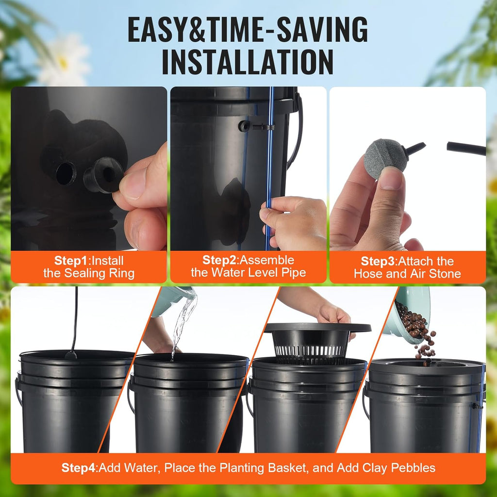 VEVOR DWC Hydroponics Grow System, Hydroponic Growing System with Top Drip Kit, 5-Gallon Deep Water Culture with Air Pump, Air Stone and Water Level Device for Leafy Vegetables(1 Bucket+Top Drip Kit)