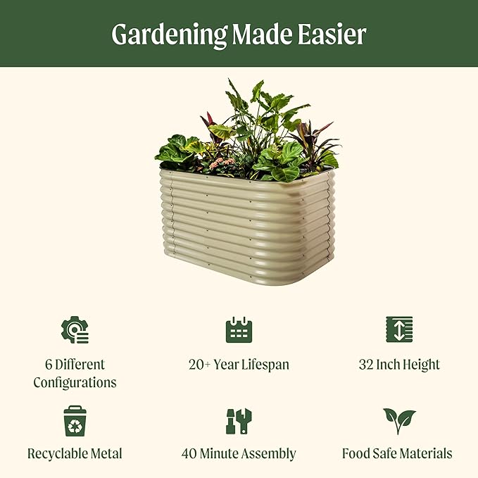 Vego garden 32" Extra Tall Raised Garden Bed Kits, 6 in 1 Modular Raised Planter Box for Vegetables Flowers Fruits Oval Metal Raised Garden Bed- Modern Gray