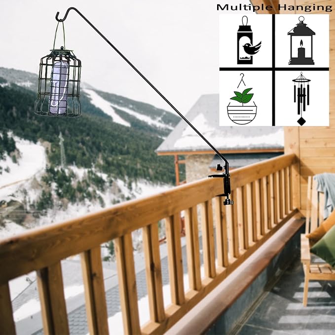 Ashman Deck Hook (1 Pack, 49-Inch Deck Hook), Double Forged Solid Metal Single Piece Rod, Ideal for Bird Feeders, Plant Hangers, Coconut Shell Hanging Baskets, and Lanterns.