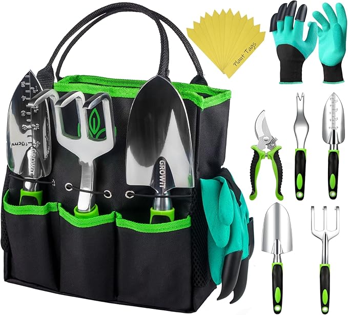 GROWIT Heavy Duty Gardening Tools - 22-Piece Gardening Gifts for Women, Mom, Men - Durable, Ergonomic Garden Tool Set