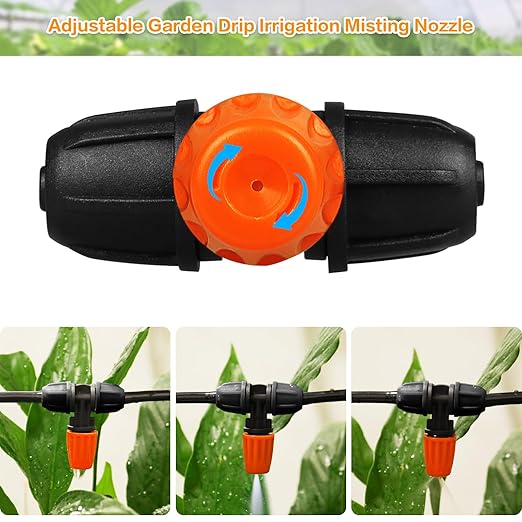 Upgraded 1/4" Drip Irrigation Fittings：60 Pieces Set-15 Couplings 15 Tees 5 Crosses 10 Elbows 10 End Plugs 5 Micro Dripper, Leak Free Barbed Locked Connectors for 1/4 Inch Irrigation Tubing