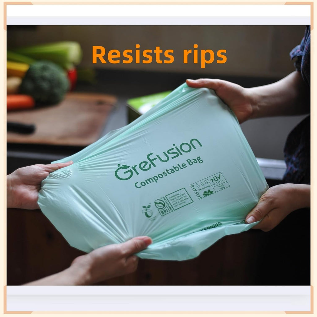 Compostable Trash Bags with handle-tie,Garbage Bags, 2.6 Gallon,Food Waste Bags,Small trash bags for compost bin kitchen,Certified by BPI and OK Compost (2.6G-50count)