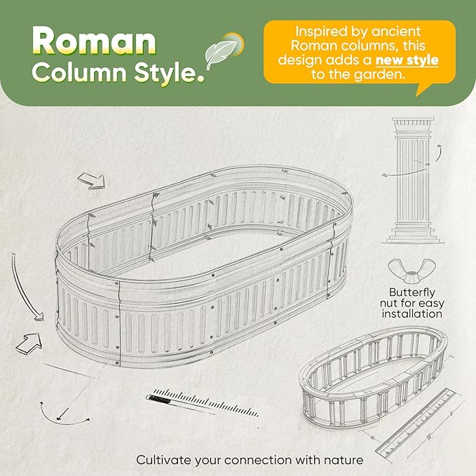 KING BIRD Raised Garden Bed Kit 2025 Upgraded Modular DIY Galvanized Planter Garden Box Outdoor for Gardening, Vegetables, Flowers, Elegant Roman Column Design, 71x24x12 in, Dark Green