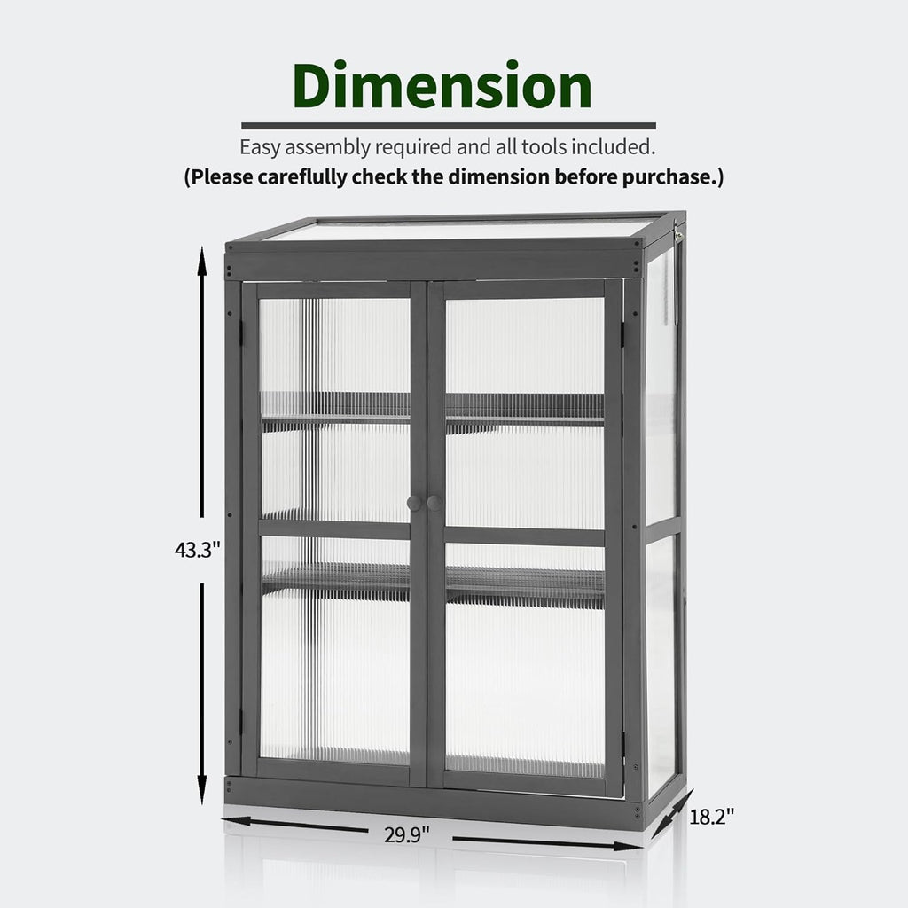 MCombo Wooden Cold Frame Greenhouse, Raised Flower Planter Shelf Protection for Outdoor Indoor Use, 0760 (Dark Grey)