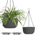T4U 12 Inch Large Hanging Planters for Outdoor Plants, 2 Pack Self Watering Hanging Pots Indoor, Hanging Baskets for Plants,Hanging Flower Pot with Drainage Hole and Plant Hanger, Grey