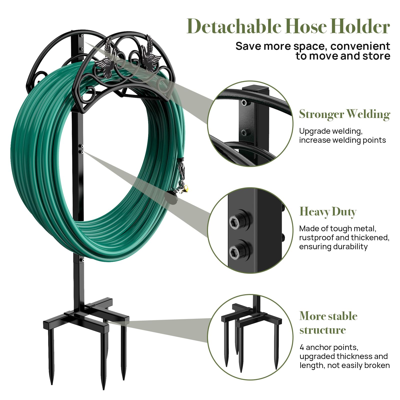 Garden Hose Holder, Heavy Duty Metal Freestanding Hose Stand - Black
