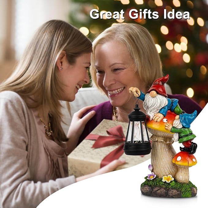 C&Y&G&X Solar Garden Gnome Statue - Waterproof Outdoor Mushroom Decor with Solar Lantern LED Lights for Yard, Lawn, Patio – Ideal Gifts for Mom Grandma Women Wife Sister