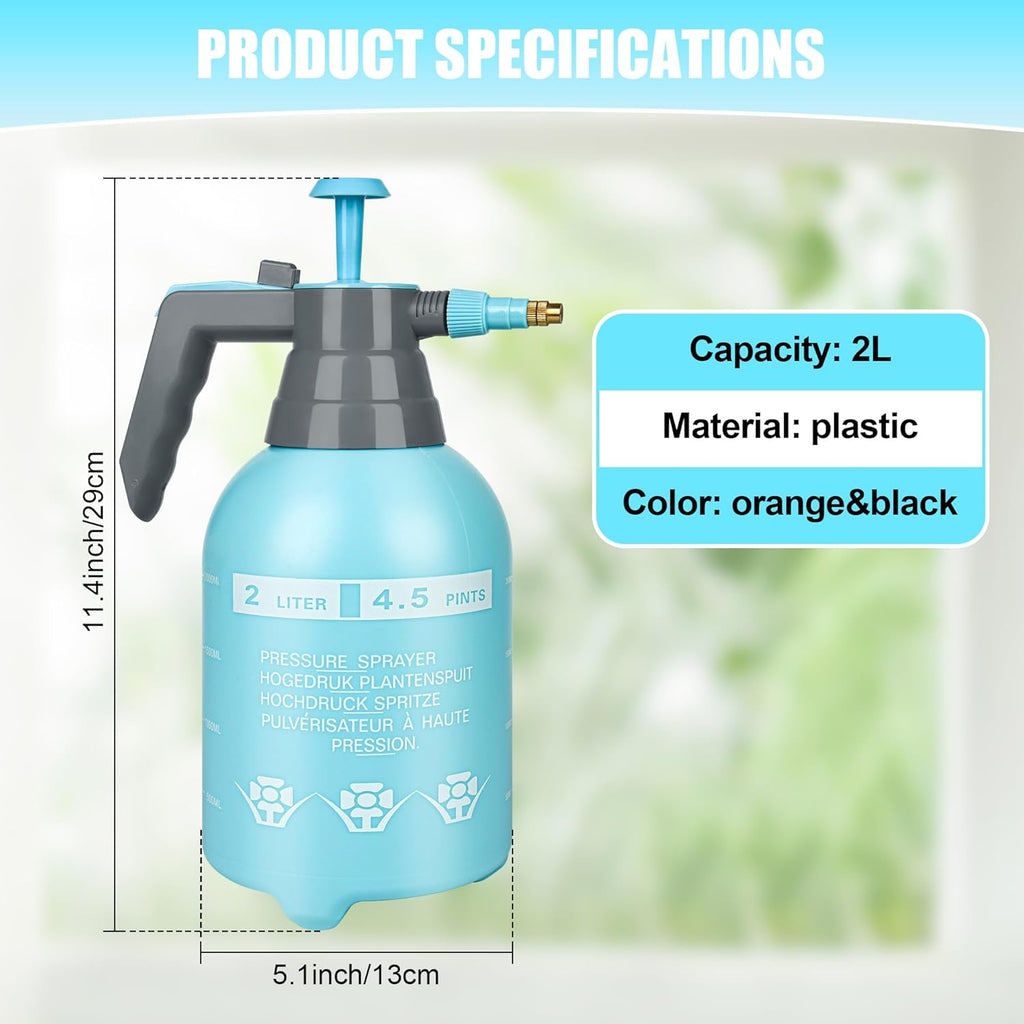 3 Pcs 1/2 Gallon Plastic Handheld Pump Sprayer – Garden Pressure Sprayer Bottle with Adjustable Nozzle for Plants, Cleaning, Household Tasks –Blue