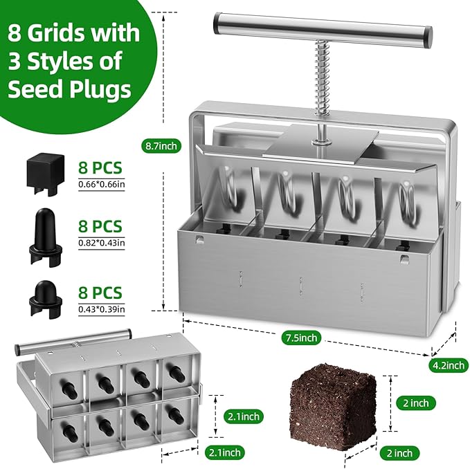 Soil Blocker, Soil Block Maker for Seed Starting with Strong Hand Held, 8 Pcs 2-Inch Soil Blocking Tool for Grow Seedling, Seed Starter Soil Tray Garden Potting Soil, Indoor Outdoor Plants