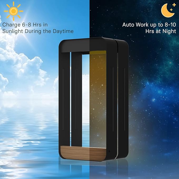 Grand patio Solar Outdoor Power Wall Sconce Shelf Planter, Waterproof Decor LED Wall Light Lamp with Woodgrain for Patio, Porch, Solar Energy, Black(S-Rectangle)