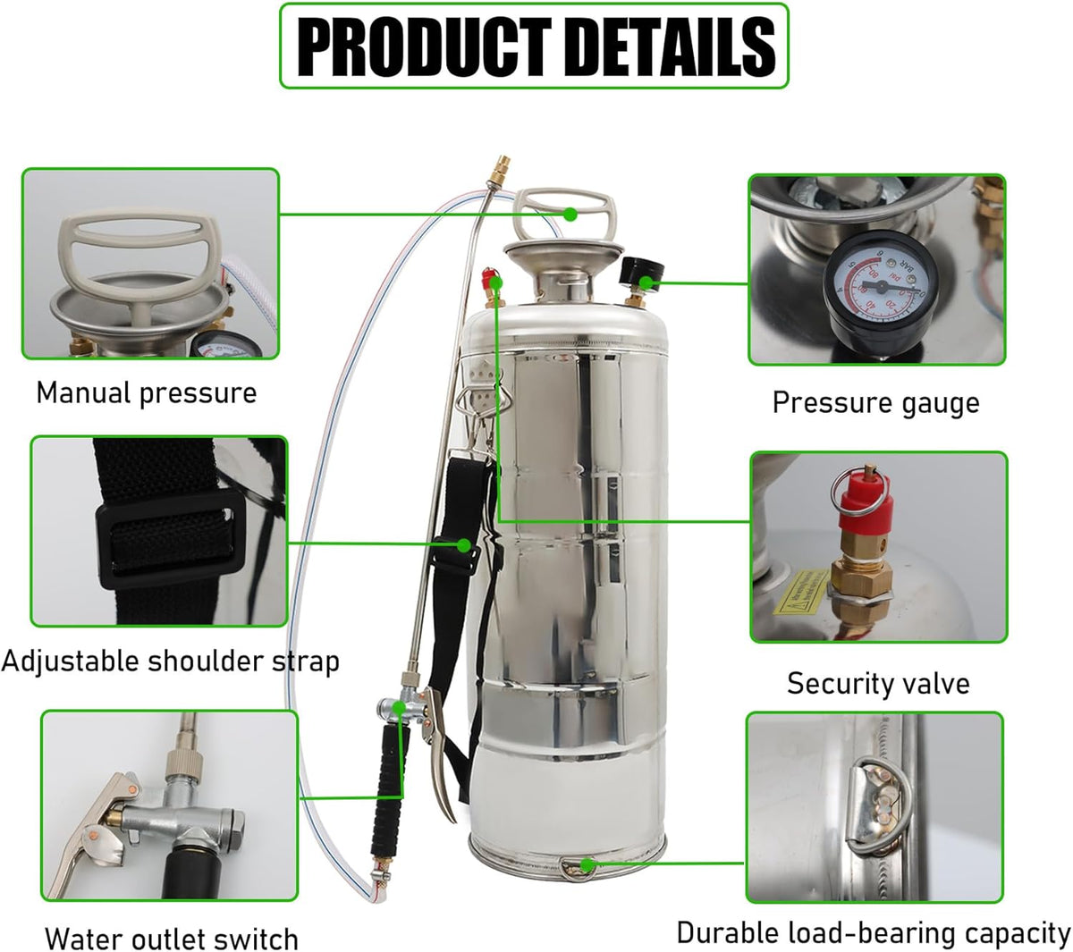3.5 Gallon Stainless Steel Sprayer Hand Pump Sprayer with Pressure Gauge Safety Valve Adjustable Nozzle for Gardening Lawn and Cleaning