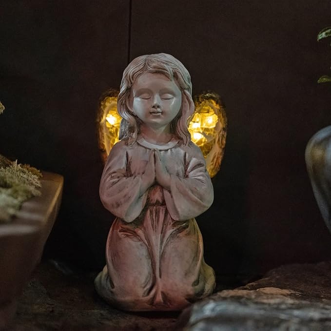 Outdoor Decor - Angel Statue, Solar Powered, Praying Angel for Patio, Lawn, Porch