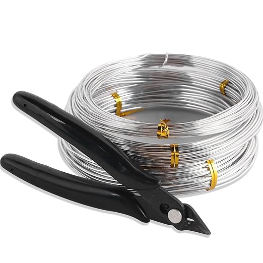 Sanlykate Bonsai Wire Tool Kit with Cutter, 3 Roll Tree Training Wires 98 Feet Total, 1.0mm, 1.5mm, 2.0mm Anodized Aluminum Wire Set, Hold Plant Branches Trunks - Silver