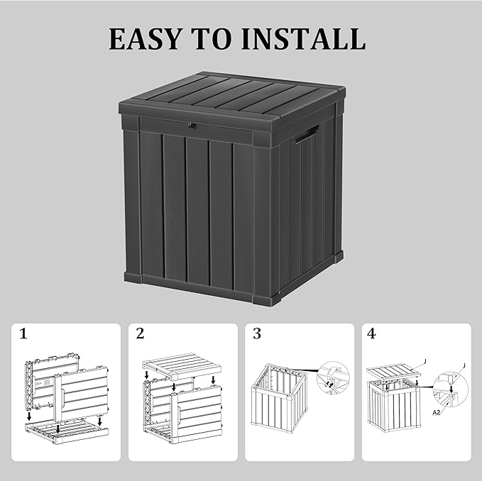 48 Gallon Outdoor Storage Box, Waterproof Resin Deck Box for Patio, Pool, and Garden, Lockable Bin for Cushions, Tools, and Accessories, UV-Resistant, Black