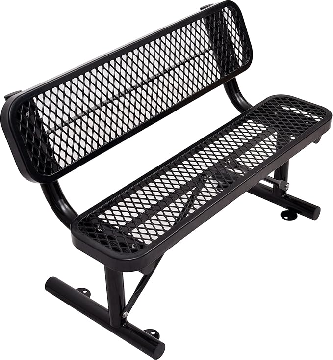 4 FT Heavy Duty Metal Park Bench with Back for Outside, Outdoor Black Bench with Backrest & Portable Frame, 1-3 Person Seat-Commercial Benches Garden Benches for Outdoors