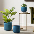 LE TAUCI Ceramic Pots for Plants, 8.3+6.9+5.7 inch Plant Pots Indoor, Flower Pots with Drainage Holes, Medium Cylinder Planters Pot for Indoor House Plants, Set of 3, Glaze Ocean Blue