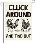 Welcome Summer Funny Chicken Garden Flag Outdoor Decorations Cluck Around And Find Out Small Double Sided Burlap art Stained Glass Style Garden Flags 12 x 18 Inch for Outside