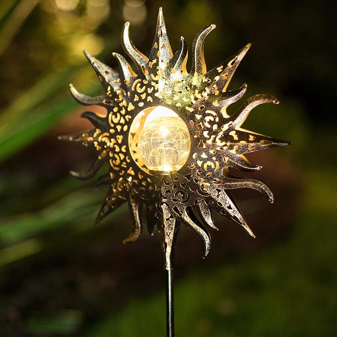 TAKE ME Sun Solar Lights Garden Outdoor Waterproof Metal Decorative Stakes for Patio Yard Walkway LawnPatio Mothers Day Gifts Mom Wife Grandma (Sun)