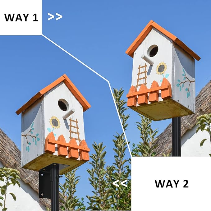 ERYTLLY Bird House Pole Mount Kit 96 Inch - Adjustable Hummingbird Bird Feeder Post Support Rod Universal Stand Set with 5 Prongs for Outdoor, Yard, Garden Decor, Black