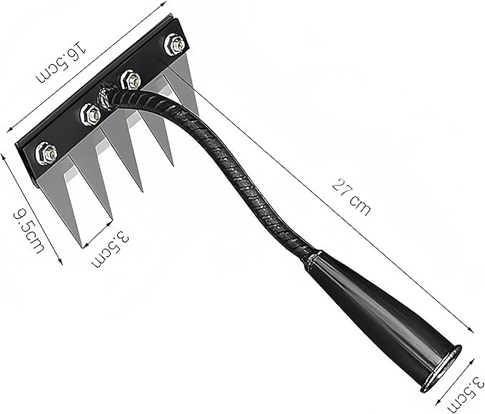 Gardenia Iron Weeding Rake, Iron Rake 2.0 for Gardening and Weeding, Detachable Double-Edged Blade Design Carbon Steel Heavy-Duty Weed Rakes,Hand Weed Puller Tools for Lawn Yard Garden Farm (5 teeths)