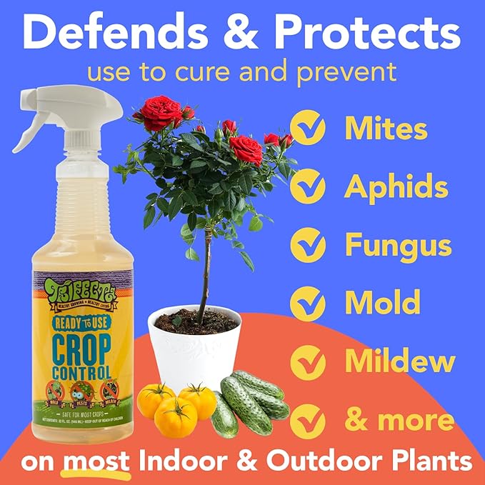 Trifecta Crop Control Ready to Use Maximum Strength Natural Pesticide, Fungicide, Miticide, Insecticide, Help Defeat Spider Mites, Powdery Mildew, Botrytis and Mold on Plants 32 OZ Size