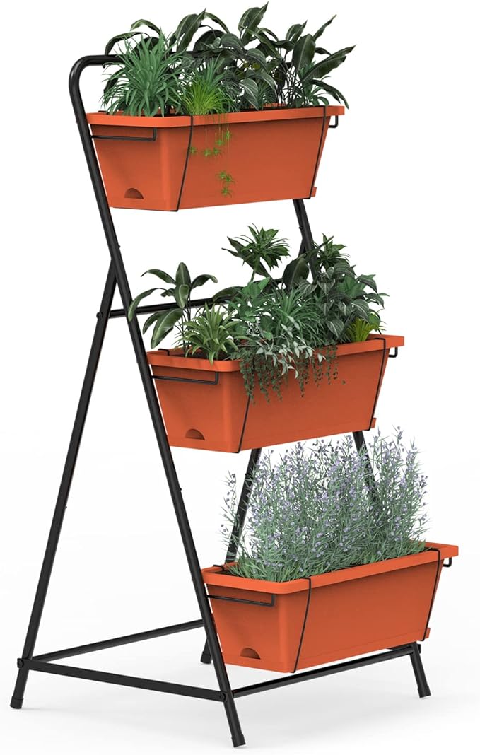 Vertical Raised Garden Bed 3 Tier Elevated Garden Planters Standing Planter Box Outdoor and Indoor for Plants Herbs Flowers Vegetables Brick Red