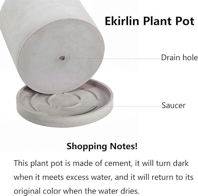 Ekirlin 9 Inch Flower Plant Pot Indoor - Grey Cement Garden Planter Concrete Planter with Drain Hole Saucer, Modern Succulents Containers for Home Decor, Office & Outdoor
