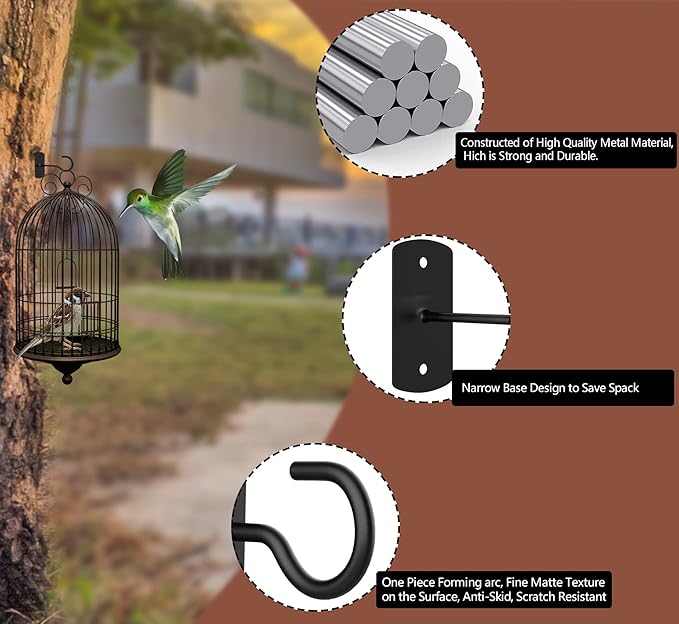 6in Plant Hooks,4Pack Ceiling Hooks for Hanging Plants,Lights,Planters,Lanterns,Hanging Bird Feeders,Wind Chimes,Indoor&Outdoor Decoration Wall Hooks Black