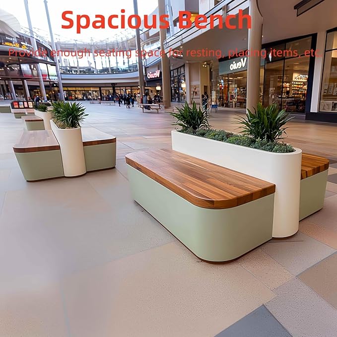 Outdoor Bench - Modern Outdoor Park Planter Bench Includes Luxurious and Simple Flower Box & Wooden Seating Area for Commercial Plaza,Food Court(47.24IN)