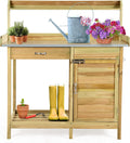 S AFSTAR Outdoor Potting Bench Table, Wooden Garden Work Station with Drawer, Storage Cabinet, Open Shelf, Side Hooks, Metal Tabletop Gardening Workbench, Potting Benches for Outside Backyard Balcony