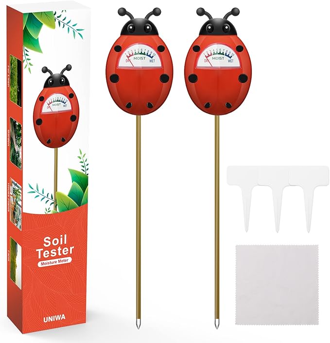 UNIWA Soil Moisture Meter, Plant Moisture Meter, Soil Hygrometer Sensor for Gardening, Farming, Indoor, and Outdoor Plants, Plant Water Monitor Gardening Gifts, No Batteries Required, 2-Pack