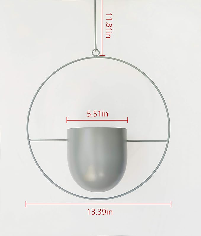 Boho Green Metal Plant Hanger,Metal Wall and Ceiling Hanging Planter, Modern Planter, Mid Century Flower Pot Plant Holder, Minimalist Planter for Indoor Outdoor Home Decor