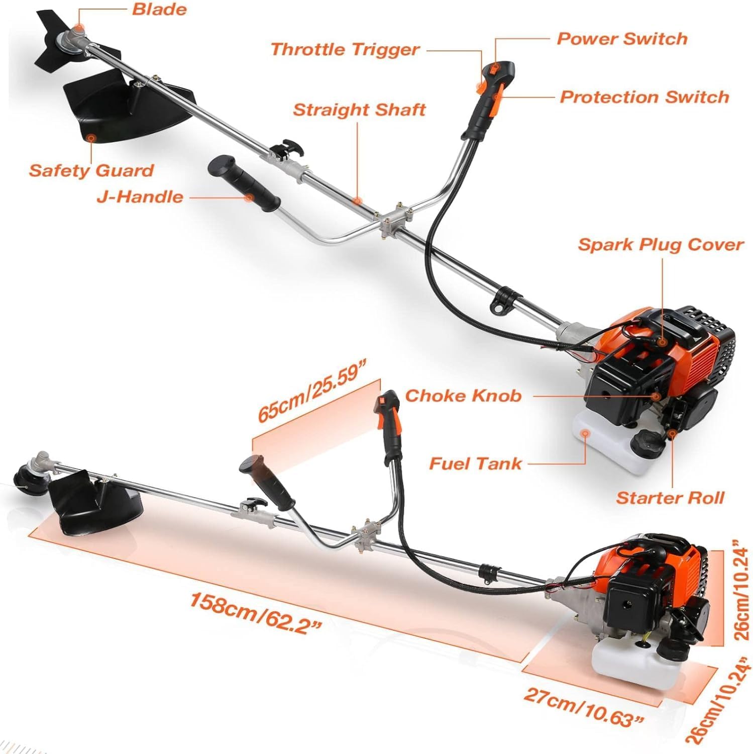 COOCHEER Weed Wacker 42.7cc, 2 in 1 Cordless Gas Powered Weed Eater, Gas Brush Cutter 2-Cycle String Trimmers Weed Wacker Straight Shaft Grass Edger Gas Grass Trimmer for Lawn and Garden Care Trimming
