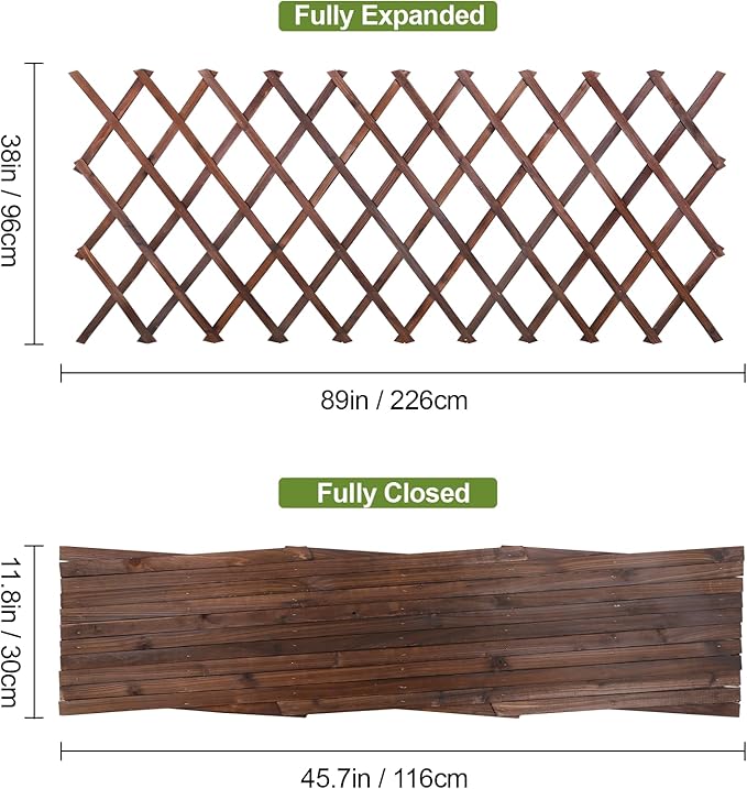 2PCS Expandable Garden Trellis, 38" x 89" Large Wooden Lattice Fence Wall Panel Stretchable Decorative Fences Lattice Trellis for Climbing Plants Outdoor Ivy Vine Rose Clematis Garden Patio Room Decor