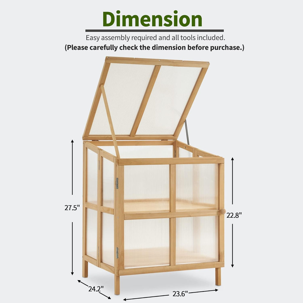 MCombo 2 Tier Foldable Cold Frame Greenhouse, Portable Wooden Greenhouse Garden Cold Frame Raised Planter Box with Shelves, 0122 (Natural)