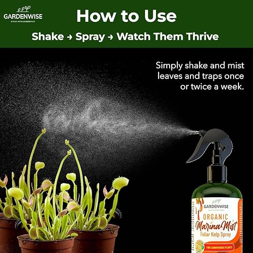 100% Organic Marina Mist Carnivorous Plant Food | Liquid Kelp Foliar Spray for Plants - Kelp Fertilizer for Venus Flytraps, Sundew, Butterworts, Pitcher Plants 8 Oz